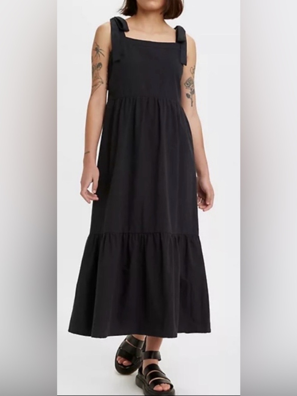 Levi's Black Tie-Shoulder Maxi Dress